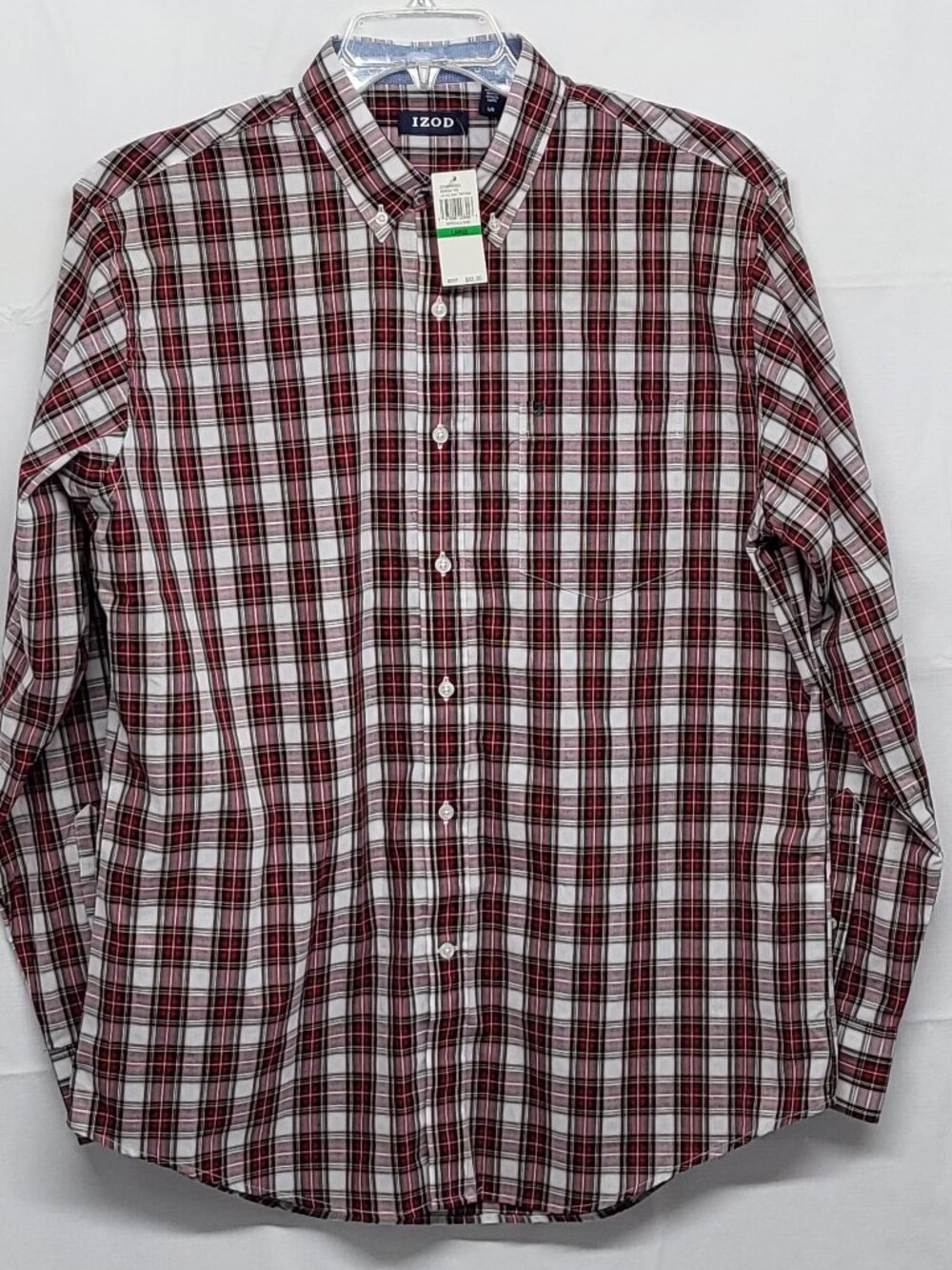Izod Mens Shirt Button Up Size Large Long Sleeve Pocket Plaid NWT